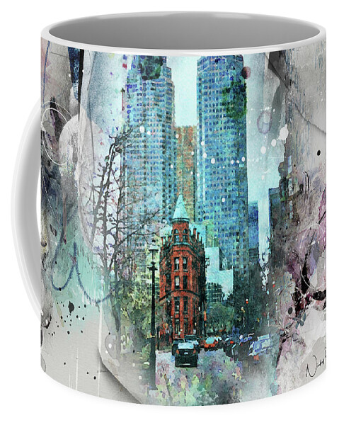Toronto Coffee Mug featuring the digital art Flatiron Church and Wellington by Nicky Jameson
