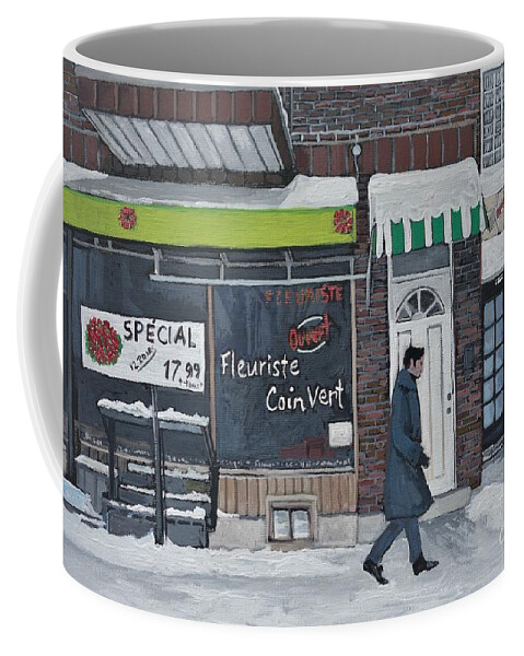 Montreal Coffee Mug featuring the painting Fleuriste Coin Vert by Reb Frost