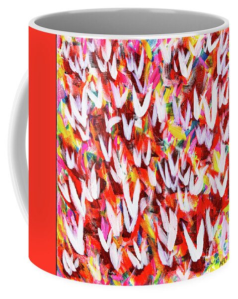 Abstract Coffee Mug featuring the digital art Flight Of The White Doves - Colorful Abstract Contemporary Acrylic Painting by Sambel Pedes