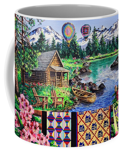 Quilts Coffee Mug featuring the painting Floating Over Sisters by Diane Phalen