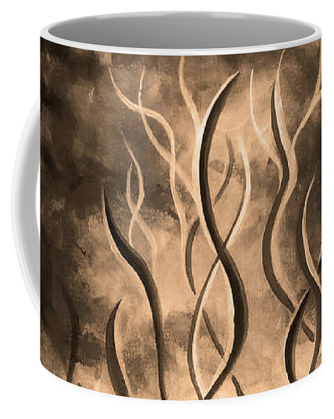 Portal Coffee Mug featuring the painting Floral Portal in Vintage Gold, Magical Dimensional Door - Abstract Art by Aneta Soukalova