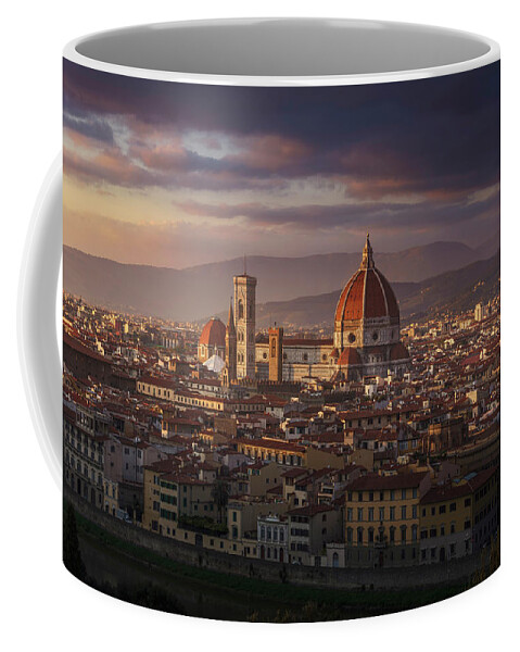 Florence Coffee Mug featuring the photograph Florence Duomo cathedral. Sunset view. Italy by Stefano Orazzini