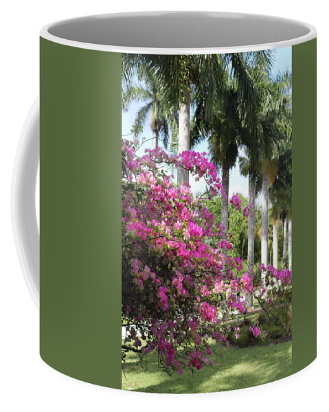 Pink Blossoms Coffee Mug featuring the photograph Florida Blossoms and Palms by David T Wilkinson