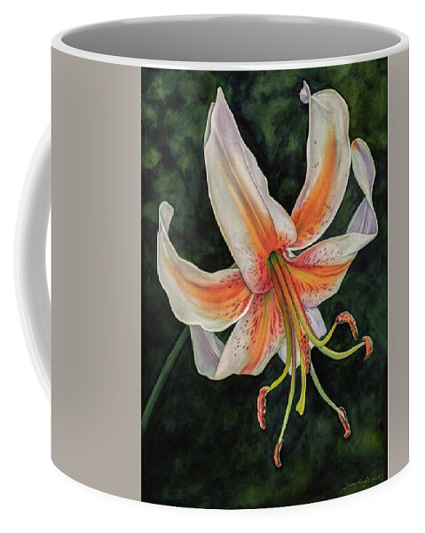 Lily Coffee Mug featuring the painting Flounce by Sandy Haight