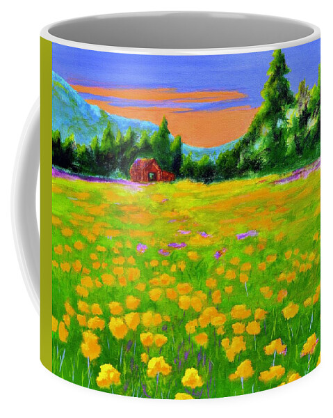 Flower Coffee Mug featuring the painting Flower Fields at Sunset by Nancy Jolley