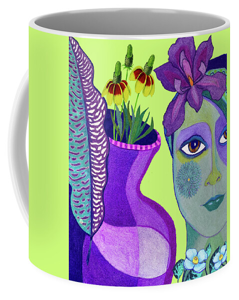 Flowers Coffee Mug featuring the mixed media Flower Girl with Feather by Lorena Cassady