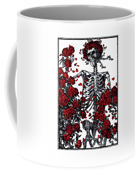Skeleton Coffee Mug featuring the digital art Flowers and bones by Madame Memento