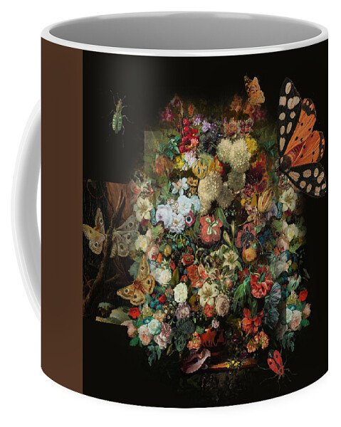 Flowers Coffee Mug featuring the mixed media Flowers and butterflies by Nop Briex