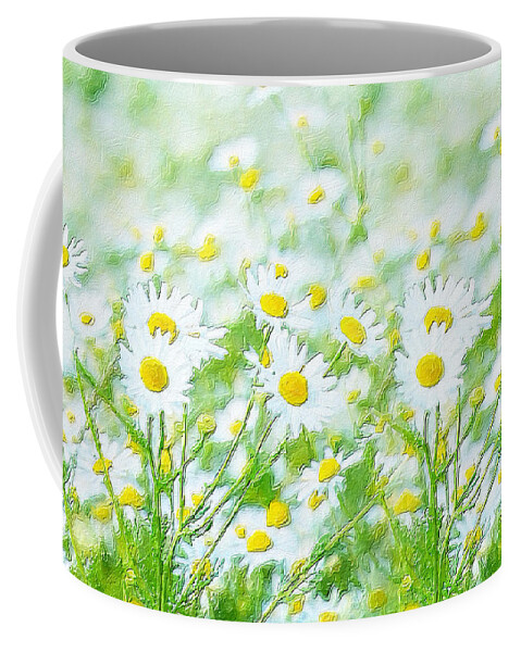 Daisy Coffee Mug featuring the painting Flowers In Field Floral Landscape Detail Green by Tony Rubino
