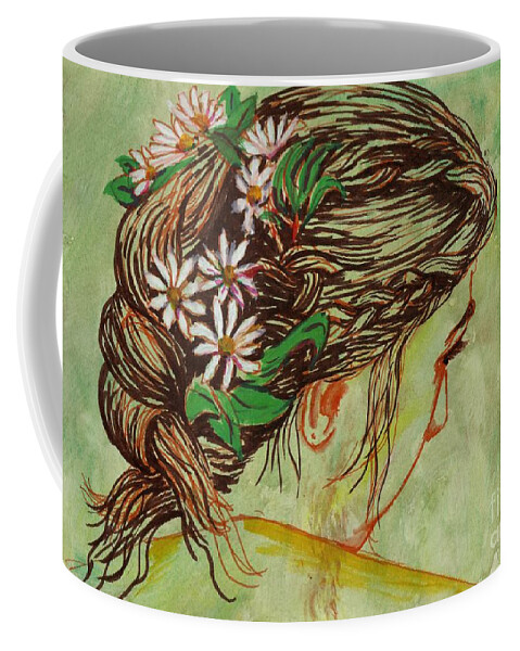 Braided Hair Coffee Mug featuring the painting Flowers in Her Hair by Tammy Nara