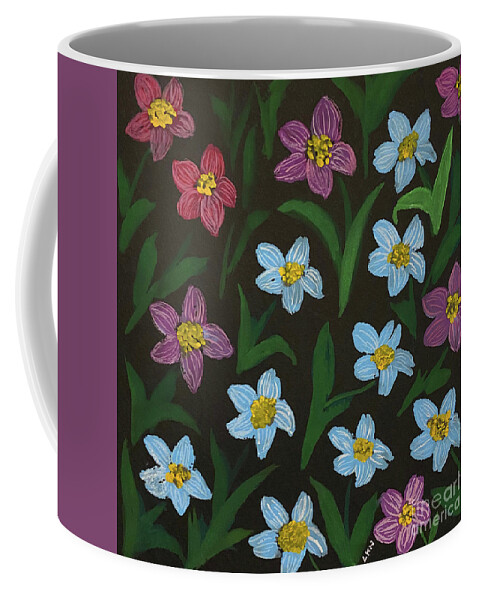 Flowers Coffee Mug featuring the painting Flowers on Black by Lisa Neuman