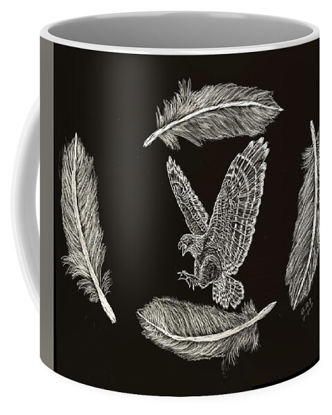 Hawk Coffee Mug featuring the drawing Fly by Night by Branwen Drew