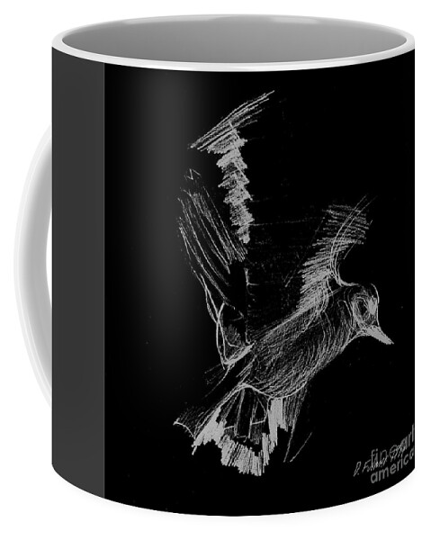Bird Coffee Mug featuring the drawing Fly By Night by Denise F Fulmer