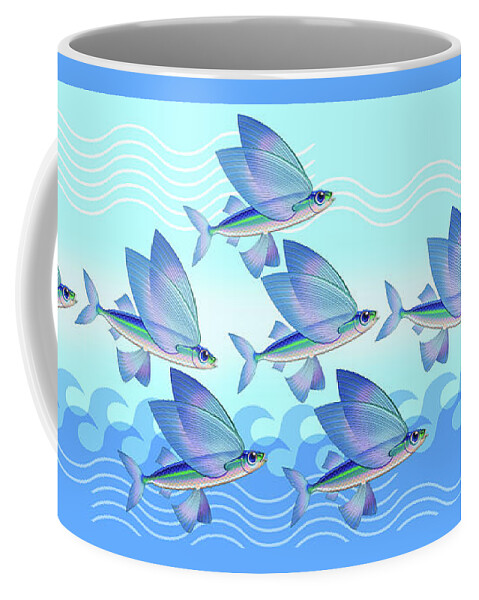 Fish Coffee Mug featuring the digital art Flying Fish Wave Nature Panel by Tim Phelps