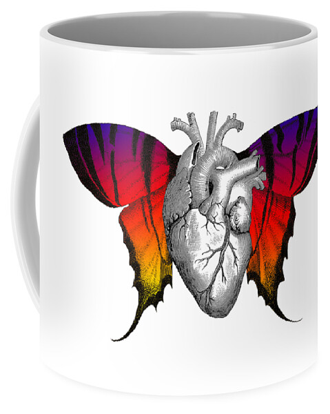 Heart Coffee Mug featuring the digital art Flying heart with butterfly wings by Madame Memento