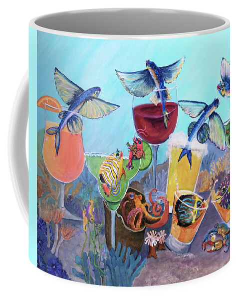 Fish Art Coffee Mug featuring the painting Flying High at the Reef Bar by Linda Kegley