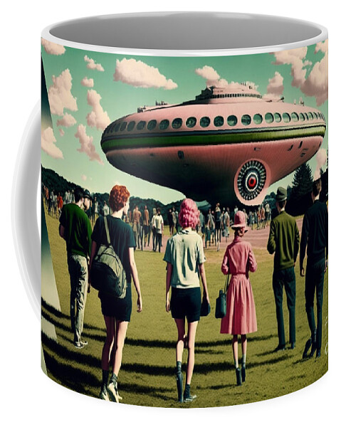 Flying Coffee Mug featuring the mixed media Flying Saucer Frenzy VI by Jay Schankman