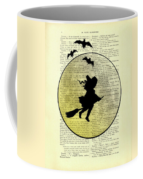 Halloween Coffee Mug featuring the digital art Flying Witch With Full Moon by Madame Memento