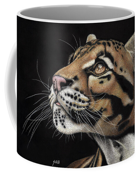 Clouded Leopard Coffee Mug featuring the drawing Focus by Sheryl Unwin