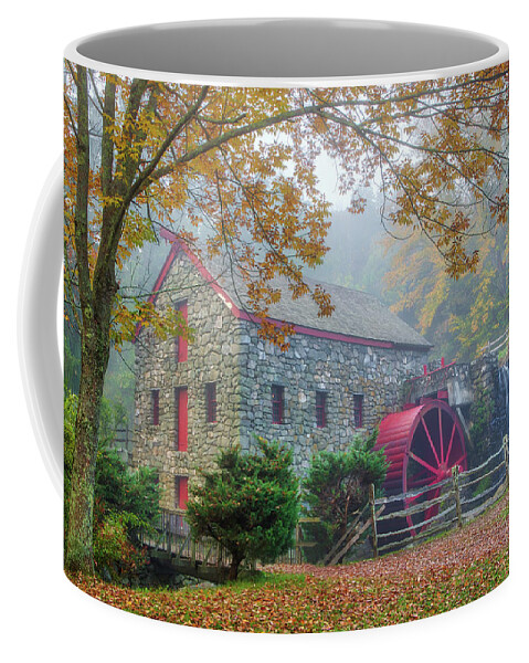 New England Fall Foliage Coffee Mug featuring the photograph Fog and Fall Colors at the Sudbury Grist Mill by Juergen Roth