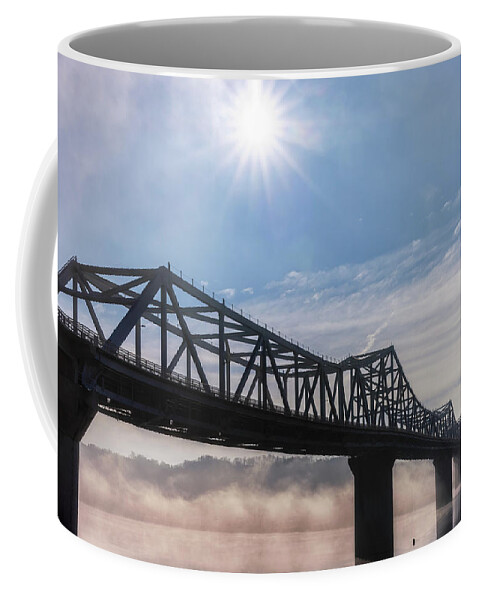 Bridge Coffee Mug featuring the photograph Fog Clearing at the Bridge by Susan Rissi Tregoning