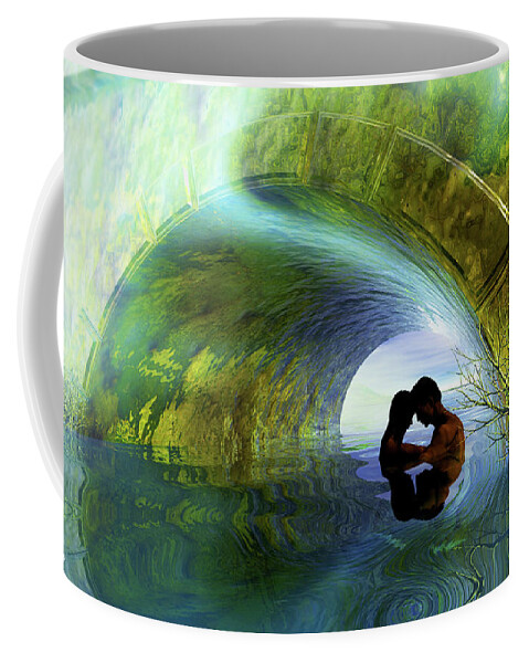 Digital Art Coffee Mug featuring the digital art Foggy Bridge by Brian Jay