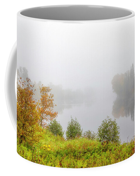 Connecticut River Coffee Mug featuring the photograph Foggy Morning and Fall Foliage at the Connecticut River by Juergen Roth