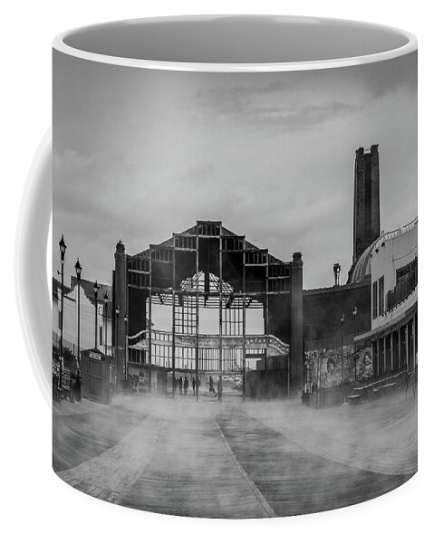 Asbury Park Coffee Mug featuring the photograph Foggy Morning At Asbury BW by Kristia Adams