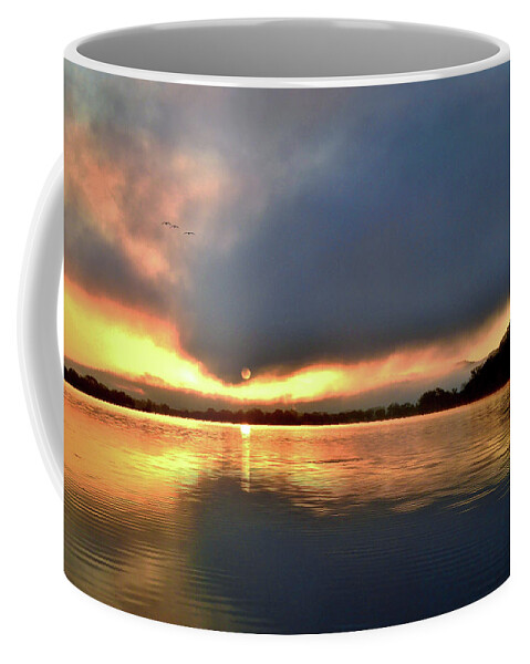 Fog On Lake Winona Coffee Mug featuring the photograph Foggy Sunrise by Susie Loechler