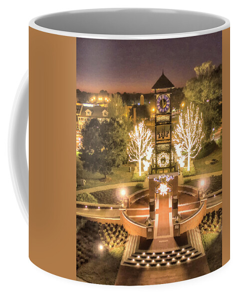 Foley Coffee Mug featuring the photograph Foley Clock Tower - Christmas by Gulf Coast Aerials -