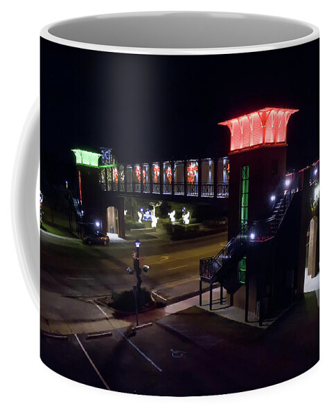 Foley Coffee Mug featuring the photograph Foley Pedestrian Bridge - Christmas by Gulf Coast Aerials -