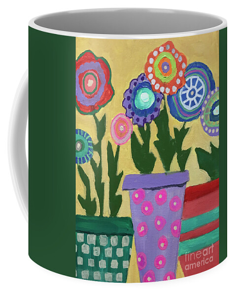 Acrylics On Linen Canvas Coffee Mug featuring the painting Folk Art Flowers #1 by Theresa Honeycheck