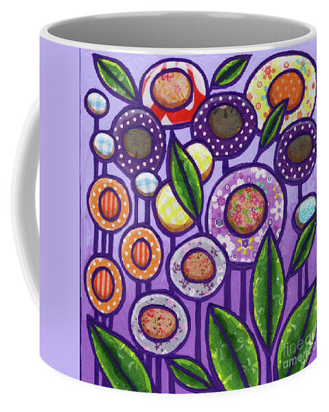 Abstract Coffee Mug featuring the painting Folk Art Garden Flowers 8 by Amy E Fraser