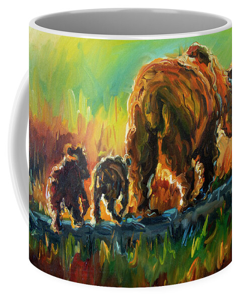 Bear Coffee Mug featuring the painting Follow Mom Bears by Diane Whitehead