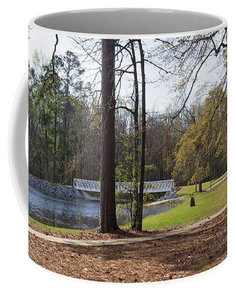 Landscape Coffee Mug featuring the photograph Footbridge over the Dam at Little Pee Dee State Park by MM Anderson