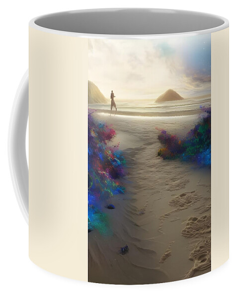 Digital Sand Beach Footprints Coffee Mug featuring the digital art Footprints to he Beach by Beverly Read