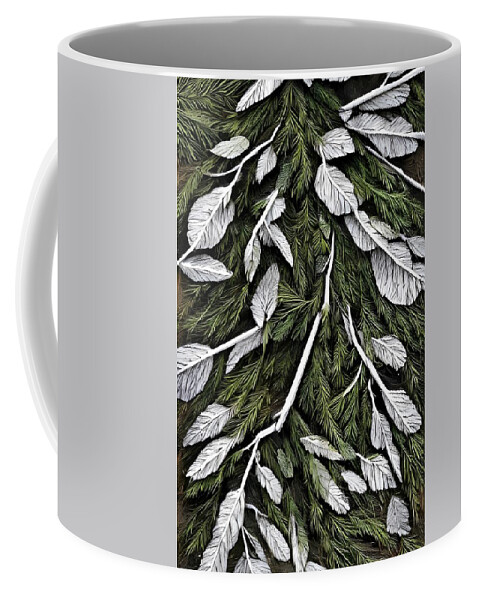 Fir Tree Coffee Mug featuring the mixed media Forest Flora by Bonnie Bruno