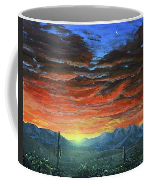 Four Peaks Coffee Mug featuring the painting Four Peaks Sunrise by Chance Kafka