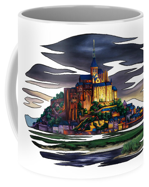 France Coffee Mug featuring the painting France colorful landscape, Saint Michael's Mount by Nadia CHEVREL