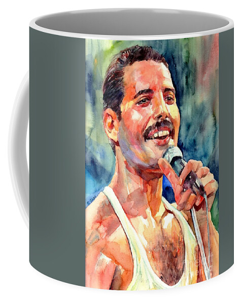 Freddie Mercury Coffee Mug featuring the painting Freddie Mercury Live Aid by Suzann Sines
