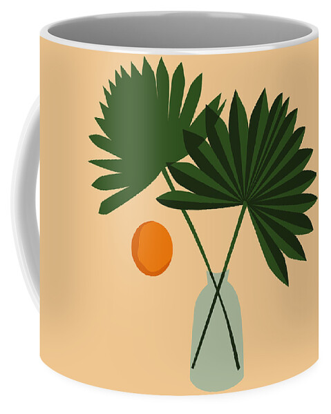 Fan Palm Coffee Mug featuring the drawing Fresh Cut Fan Palms, Palm Frond In Vase, Minimalist Modern Abstract Art Art, Home Decor by Mounir Khalfouf