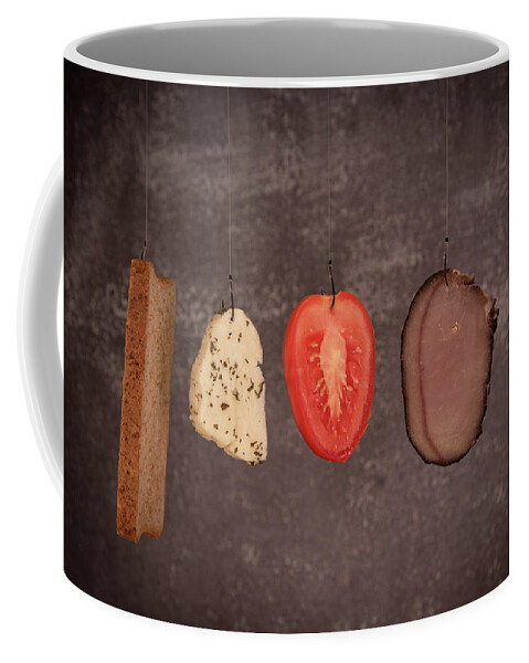 Breakfast Coffee Mug featuring the photograph Fresh healthy sandwich ingredients. Cheese, tomato, meat, bread and halloumi by Michalakis Ppalis