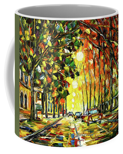 German Cityscape Coffee Mug featuring the painting Friedrichstrasse At Night, Ludwigsburg by Mirek Kuzniar