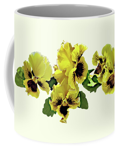 Pansy Coffee Mug featuring the photograph Frilly Yellow Pansies by Susan Savad