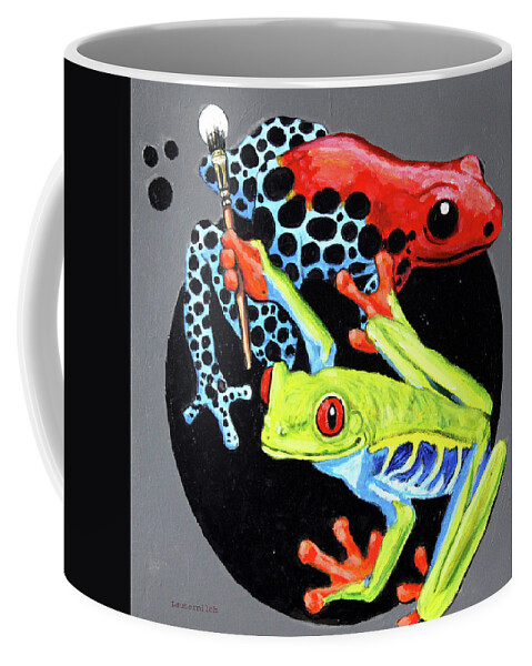 Frogs Coffee Mug featuring the painting Frog Painting Dots by John Lautermilch