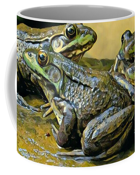 Frog Coffee Mug featuring the painting Frogs in a Huddle by Marilyn Smith