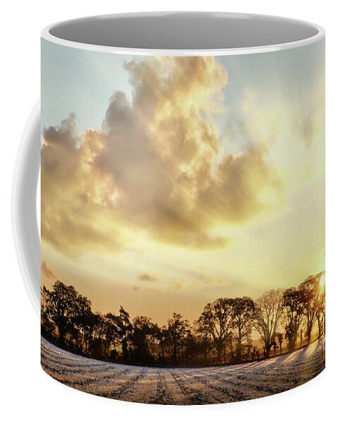 Landscape Coffee Mug featuring the photograph Norfolk frosty farmland sunrise by Simon Bratt