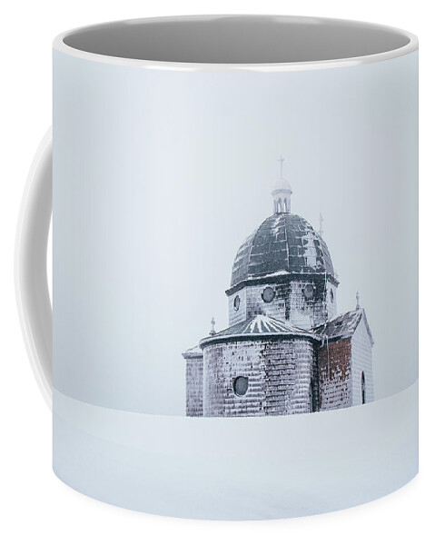 Radhost Coffee Mug featuring the photograph Frozen historical chapel - White colour by Vaclav Sonnek