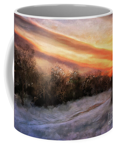Winter Coffee Mug featuring the digital art Frozen Sunset by Lois Bryan