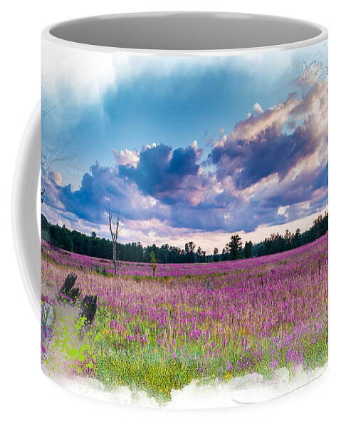 Landscape Coffee Mug featuring the mixed media Fuchsia Fields by Moira Law